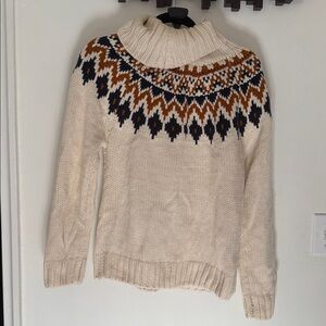Rachel Zoe Cream Turtleneck with navy and orange Pattern